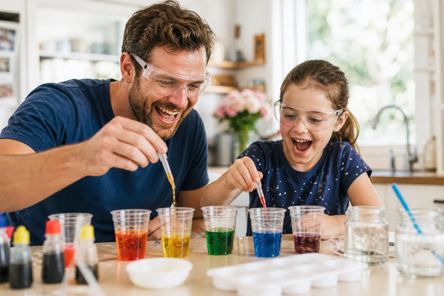 Australian parent and child doing a fun science experiment together at home