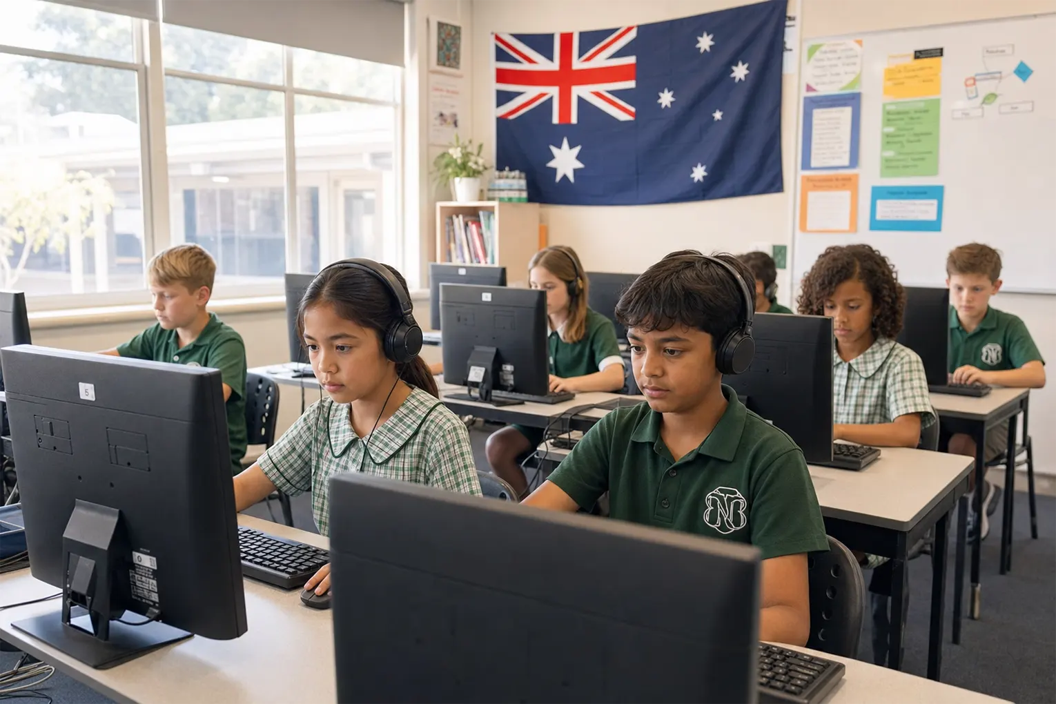 Australian students sitting NAPLAN test on computers in a school classroom