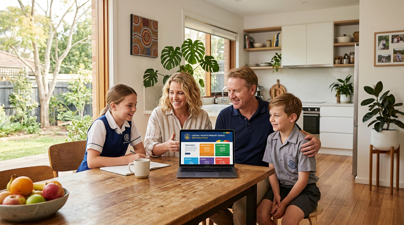 Australian family researching schools together